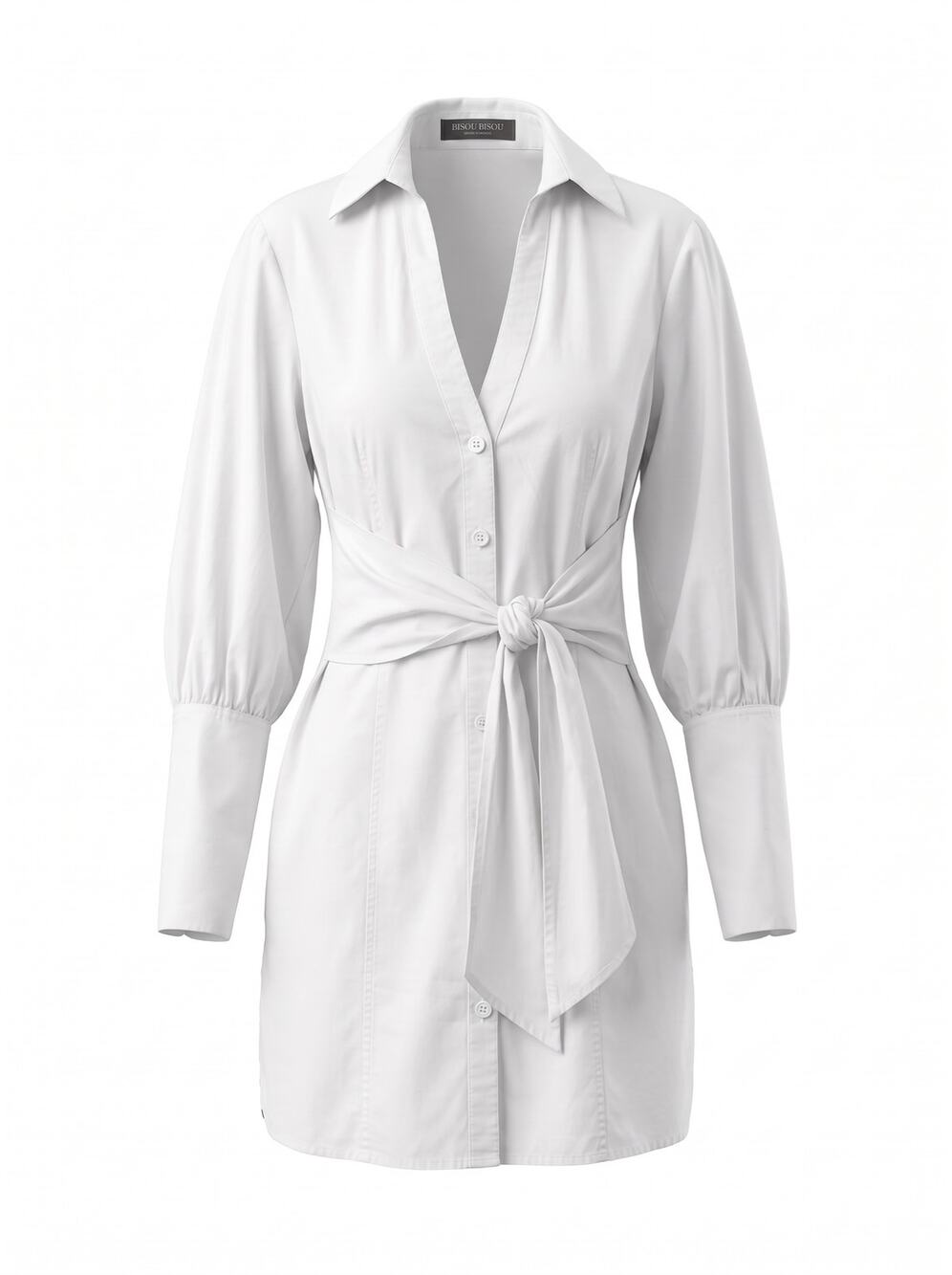 Bisou Bisou Michele Bohbot Women's 8 White Tie-front Cuffed Button-Down Dress